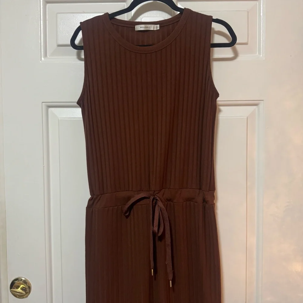 Moussy Wide Ribbed Brown Knit Dress One Size